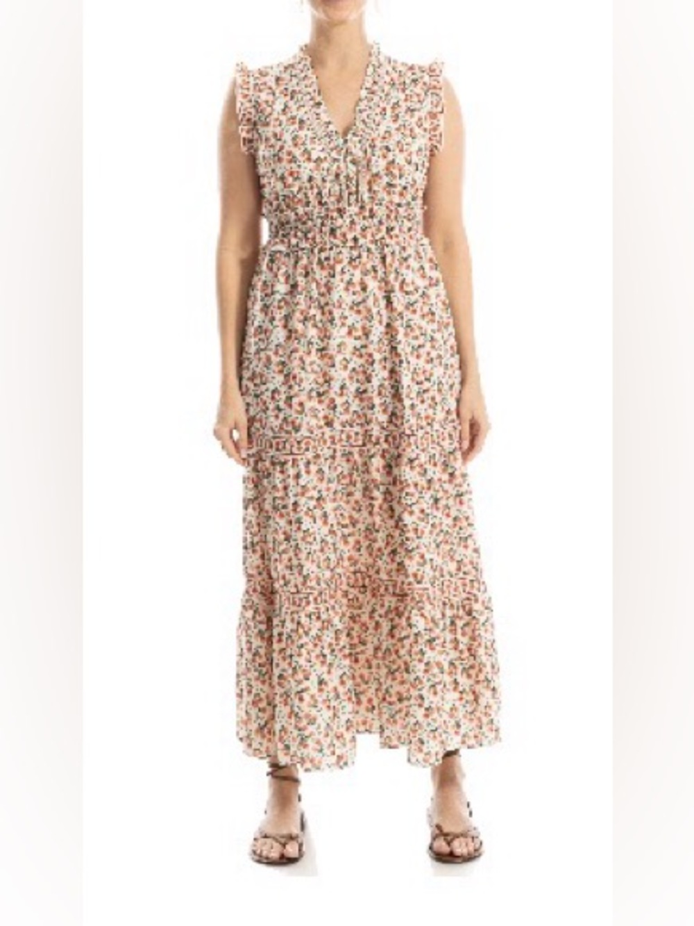 Max Studio Sleeveless Floral Maxi Dress in Cream Women’s Size Large